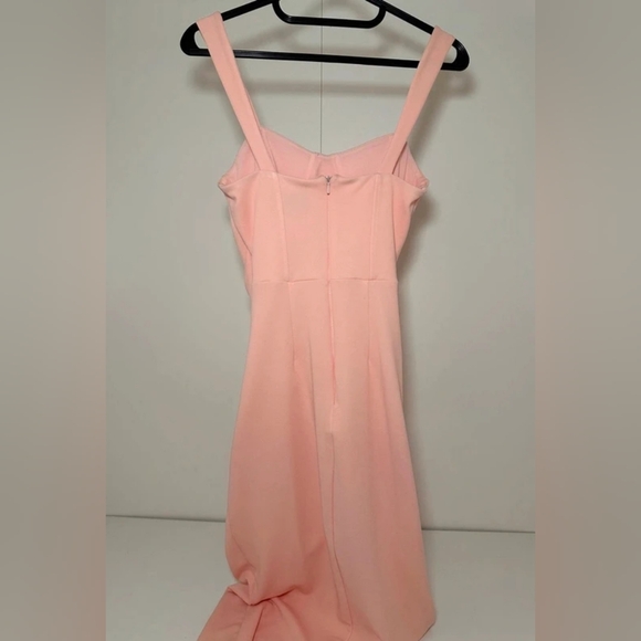 Satin Slip Midi Dress with Side Thigh Slit - Blush - Picture 3 of 3